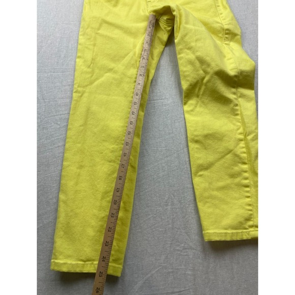 CAbi Neon Yellow Womens Size 2 Stretch Denim Preppy Straight Leg Crop Pants - Picture 2 of 8